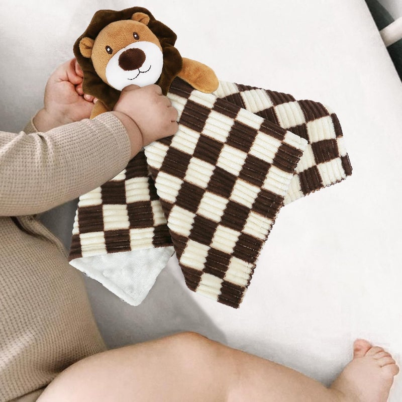 BEILIMU Baby Lovey Blanket for Boys Girls Super Soft Checkerboard Gingham with Minky Dot Fabric Backing Lion Lovely Black 14 Inch - Image 4